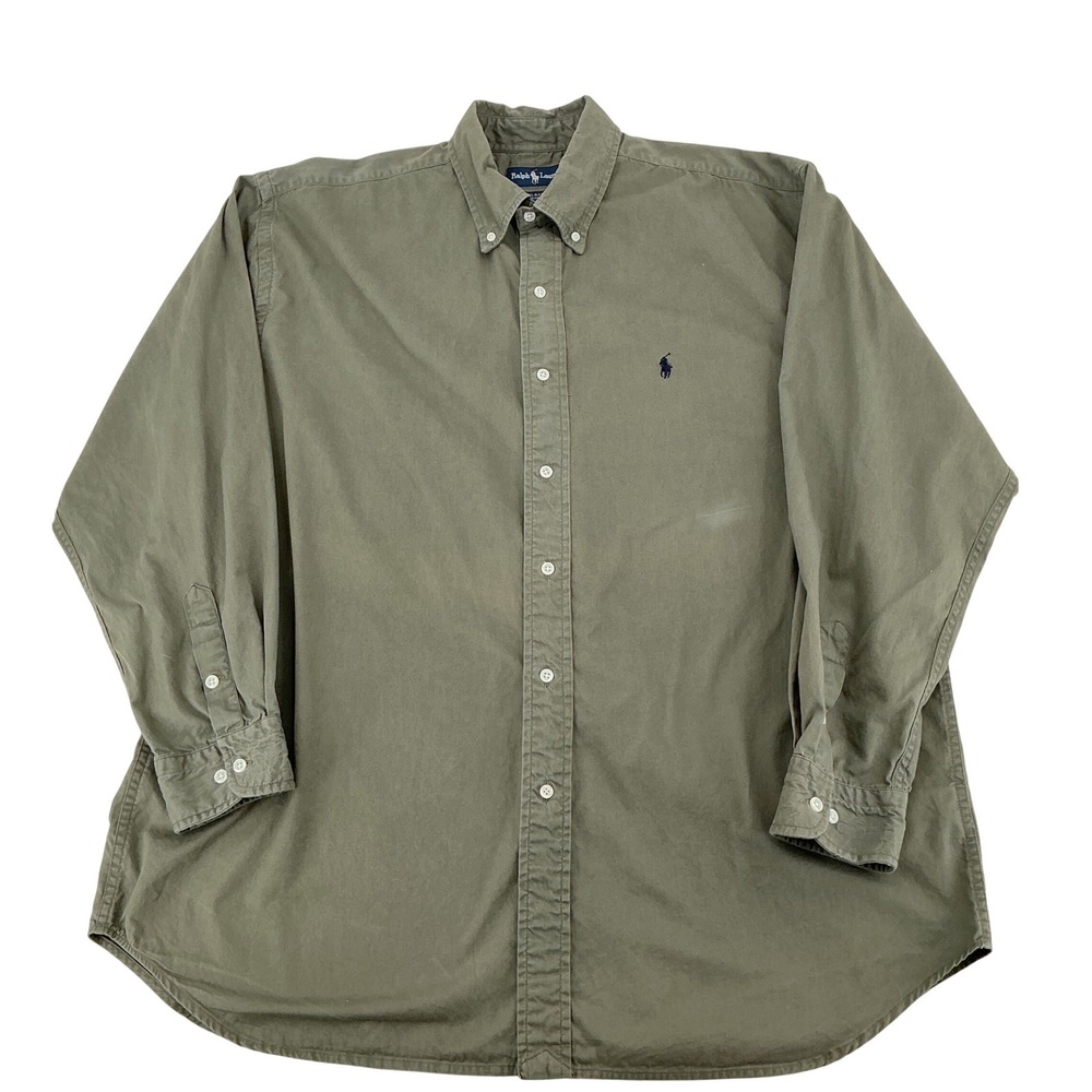 Ralph Lauren Button Down Shirt Mens XL Olive Green Blake Cotton Twill 90s Prep